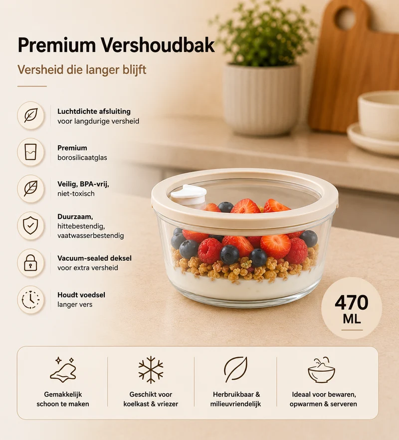 Vera Vershoudbak Rond | 470 ML | Beige-transparant