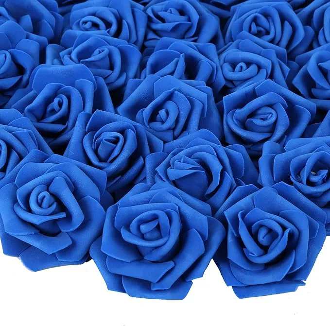 Kunstmatige rozenbloemkoppen – 6 stuks Donker blauw kunstrozen van schuim voor doe-het-zelf bruidsboeketten, tafeldecoraties, bloemstukken, feesten, babyshowers en woondecoratie (zonder steel, Donker Blauw).