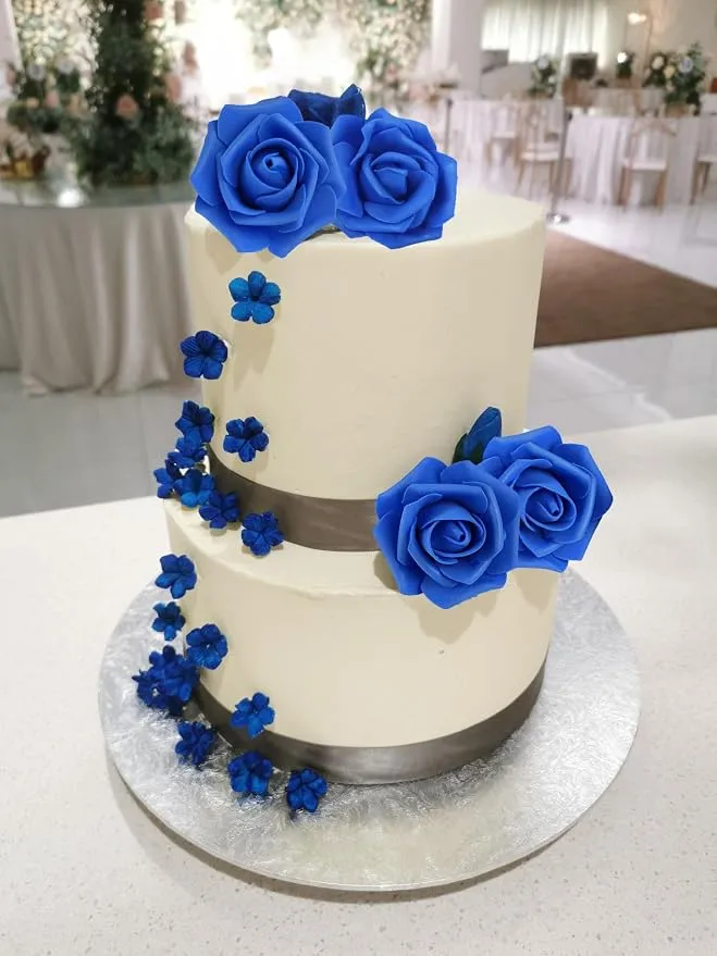 Kunstmatige rozenbloemkoppen – 6 stuks Donker blauw kunstrozen van schuim voor doe-het-zelf bruidsboeketten, tafeldecoraties, bloemstukken, feesten, babyshowers en woondecoratie (zonder steel, Donker Blauw).
