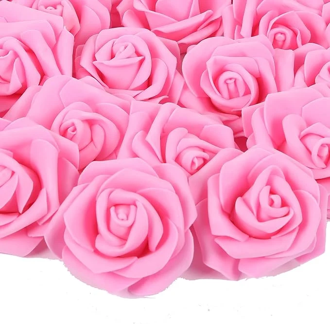 Kunstmatige rozenbloemkoppen – 6 stuks Roze kunstrozen van schuim voor doe-het-zelf bruidsboeketten, tafeldecoraties, bloemstukken, feesten, babyshowers en woondecoratie (zonder steel, Roze).