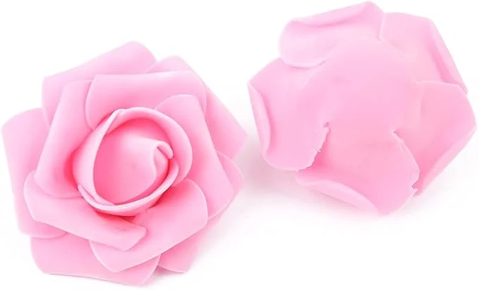 Kunstmatige rozenbloemkoppen – 6 stuks Roze kunstrozen van schuim voor doe-het-zelf bruidsboeketten, tafeldecoraties, bloemstukken, feesten, babyshowers en woondecoratie (zonder steel, Roze).