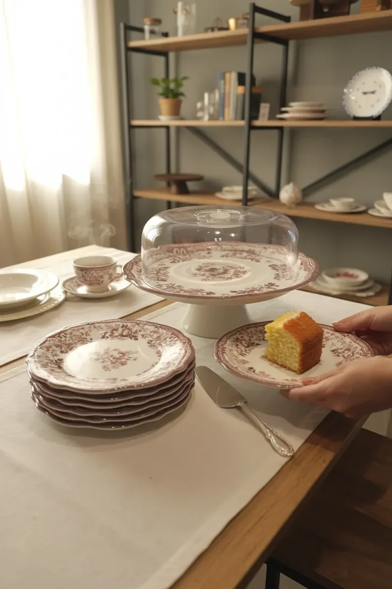 New Vintage Maroon Gebaksset ( gebakservies ) 8 Delig | 6 Persoons