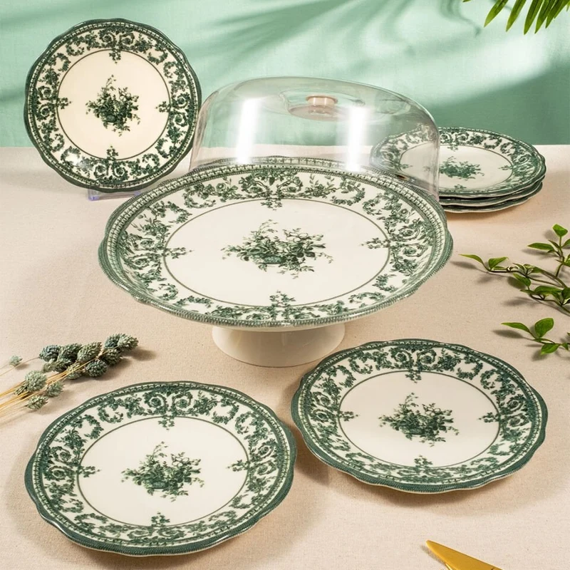 New Vintage Green Gebaksset 8 Delig | 6 Persoons ( gebakservies )