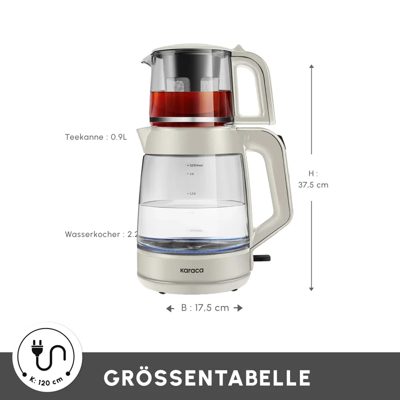 De Karaca Glass Tea XL 2-in-1 Glazen Theemaker - Waterkoker Starlight