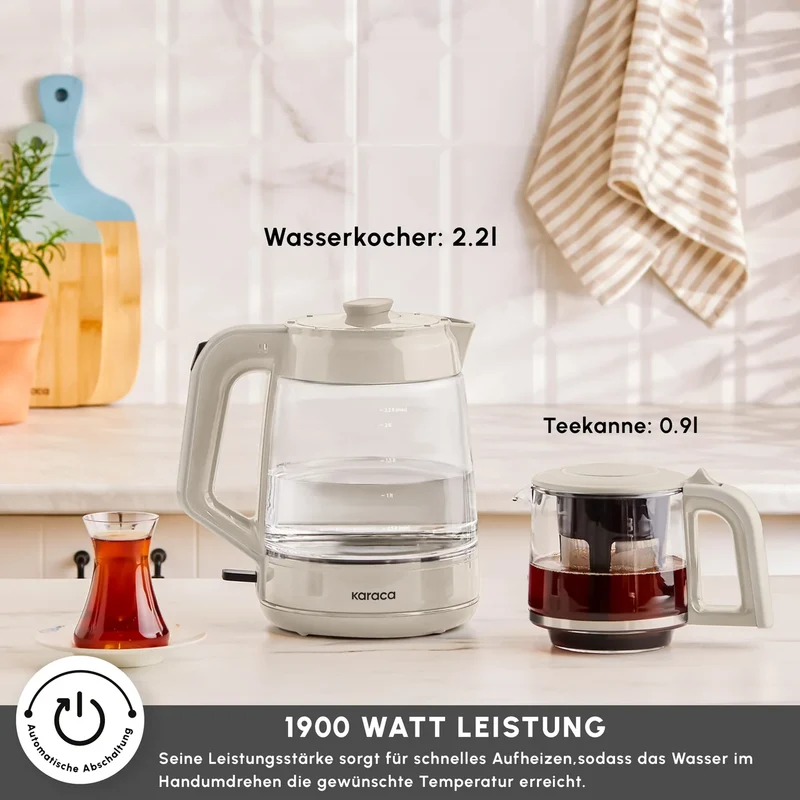 De Karaca Glass Tea XL 2-in-1 Glazen Theemaker - Waterkoker Starlight