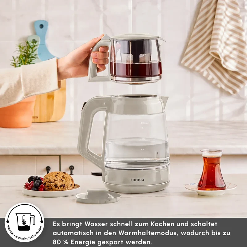De Karaca Glass Tea XL 2-in-1 Glazen Theemaker - Waterkoker Starlight