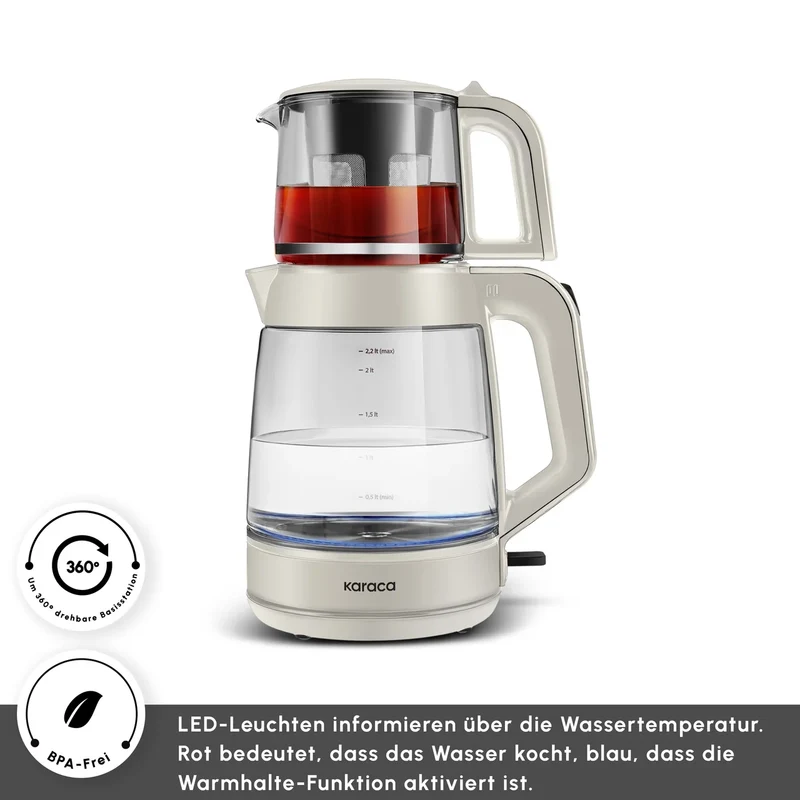 De Karaca Glass Tea XL 2-in-1 Glazen Theemaker - Waterkoker Starlight