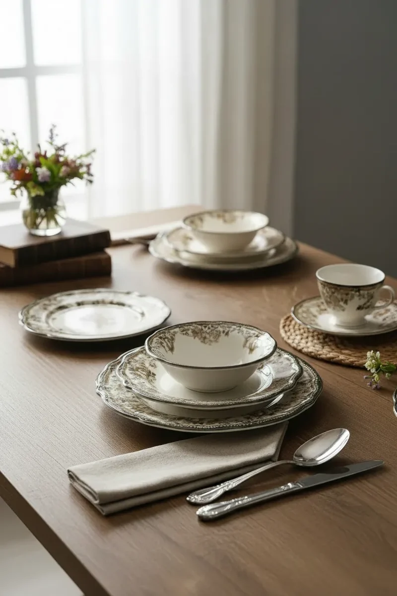New Vintage Serviesset Bruin Bloemenpatroon 24 delig | 6 Persoons Bloemenpatroon - Bruin -Brown ( Cyril - Fleury - Flora )
