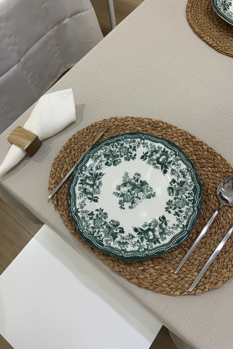 New Vintage Serviesset Green 24 Delig | 6 Persoons - Bloemenpatroon - Groen ( Cyril - Fleury - Flora )