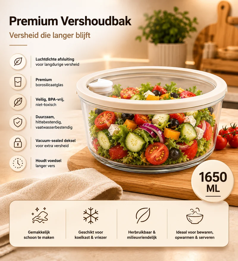 Vera Vershoudbak Rond | 1650 ML | Beige-transparant