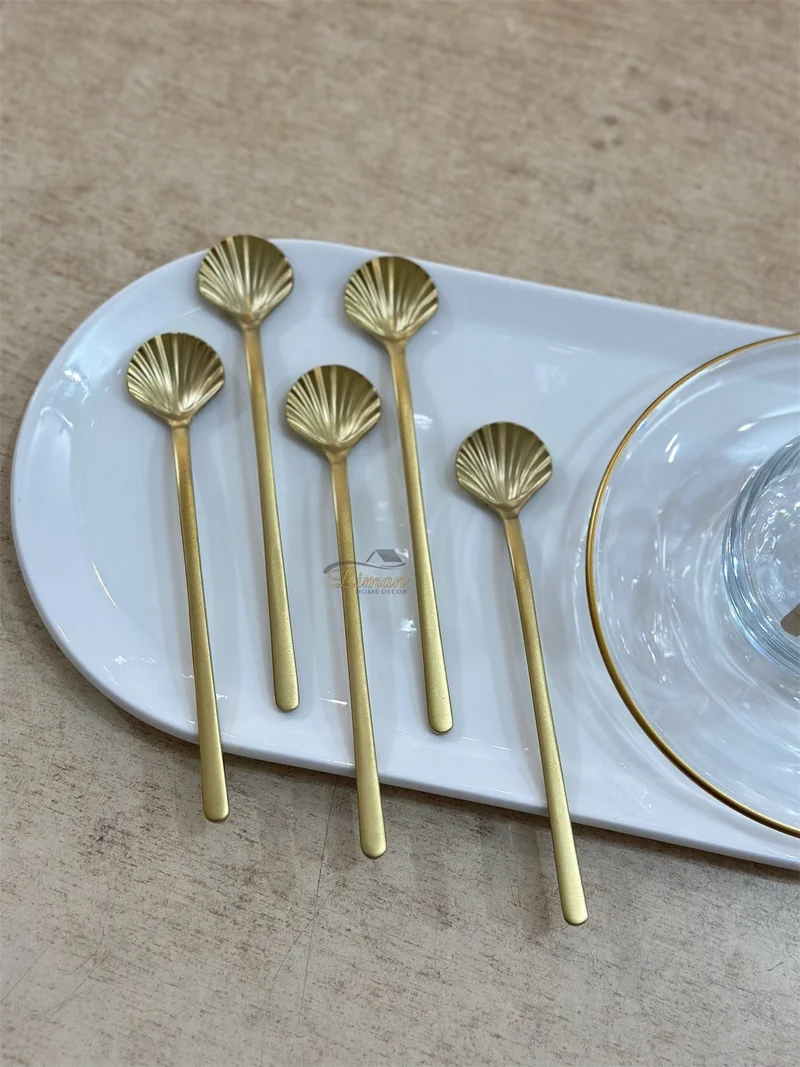 LUXE SCHELP THEELEPEL 6-DELIG MAT GOUD