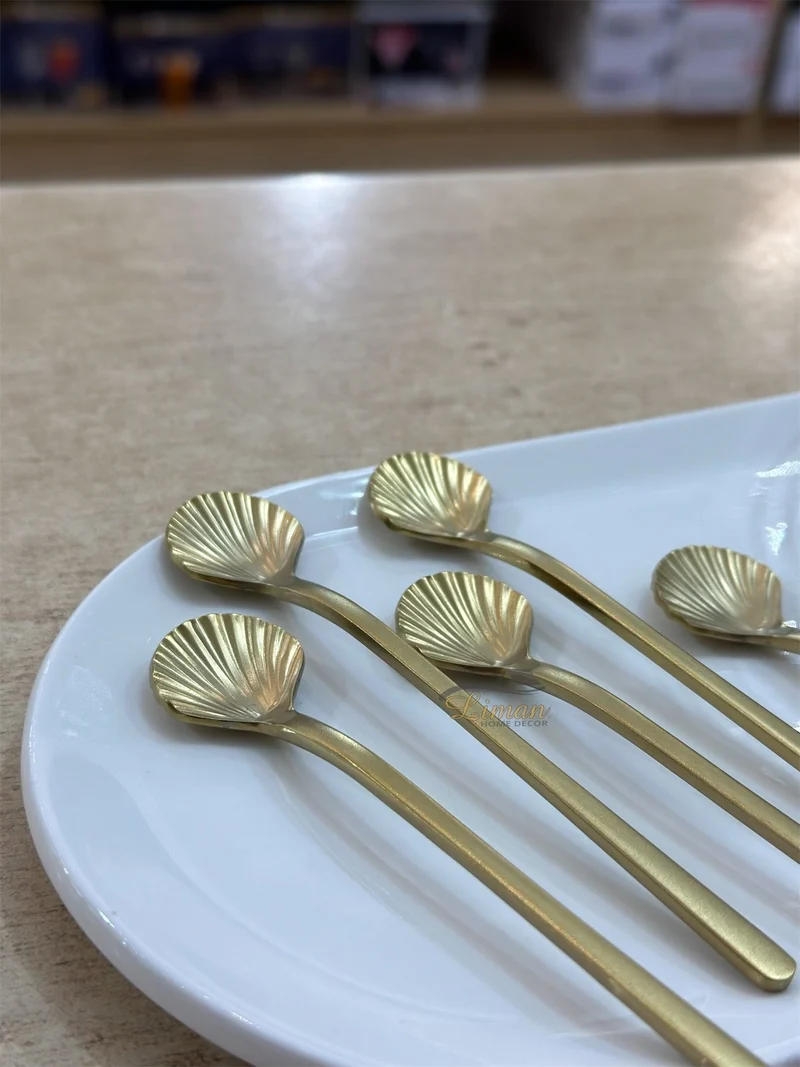 LUXE SCHELP THEELEPEL 6-DELIG MAT GOUD