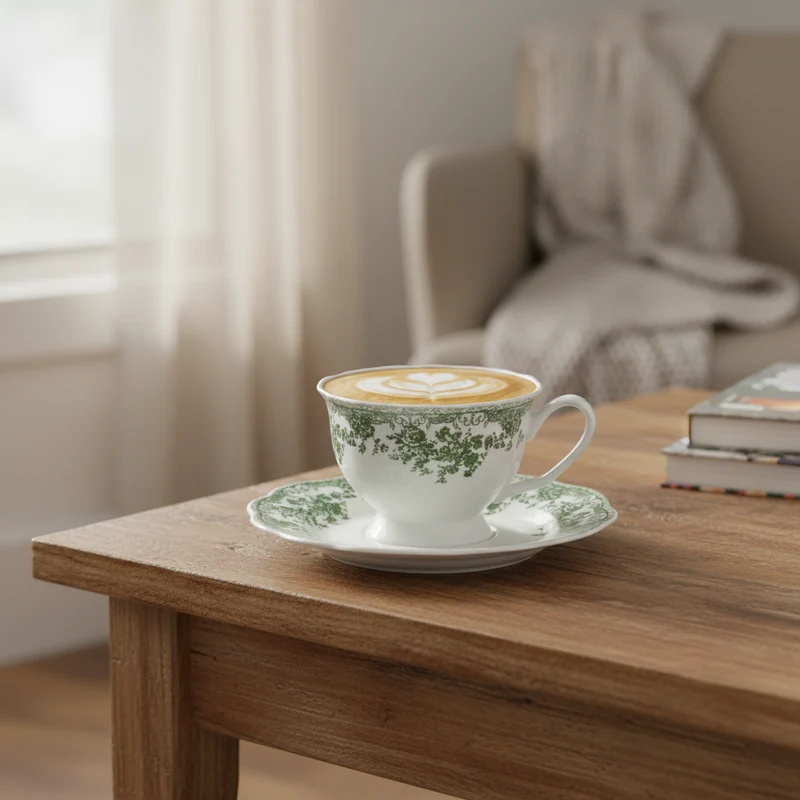 Zümrüt Flora Bloemenpatroon Cappuccino / Nescafé 12 Delig | 6 Persoons groen Vintage ( Fleury - Cyril )