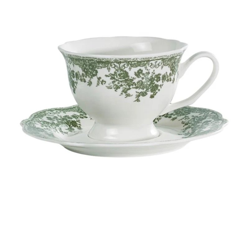 Zümrüt Flora Bloemenpatroon Cappuccino / Nescafé 12 Delig | 6 Persoons groen Vintage ( Fleury - Cyril )