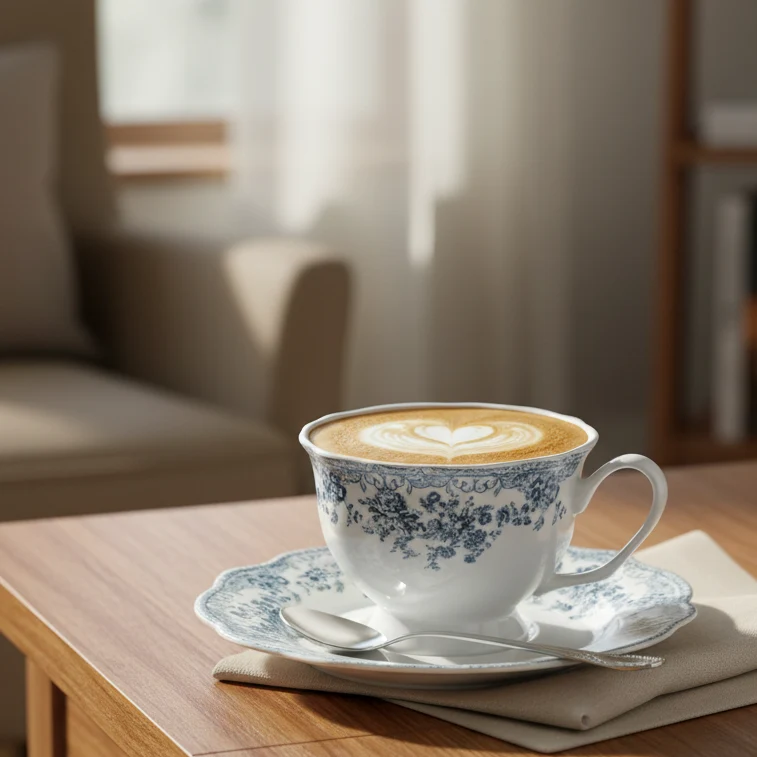 Sapphire Flora Bloemenpatroon Cappuccino / Nescafé 12 Delig | 6 Persoons Blauw Vintage ( Fleury - Cyril )