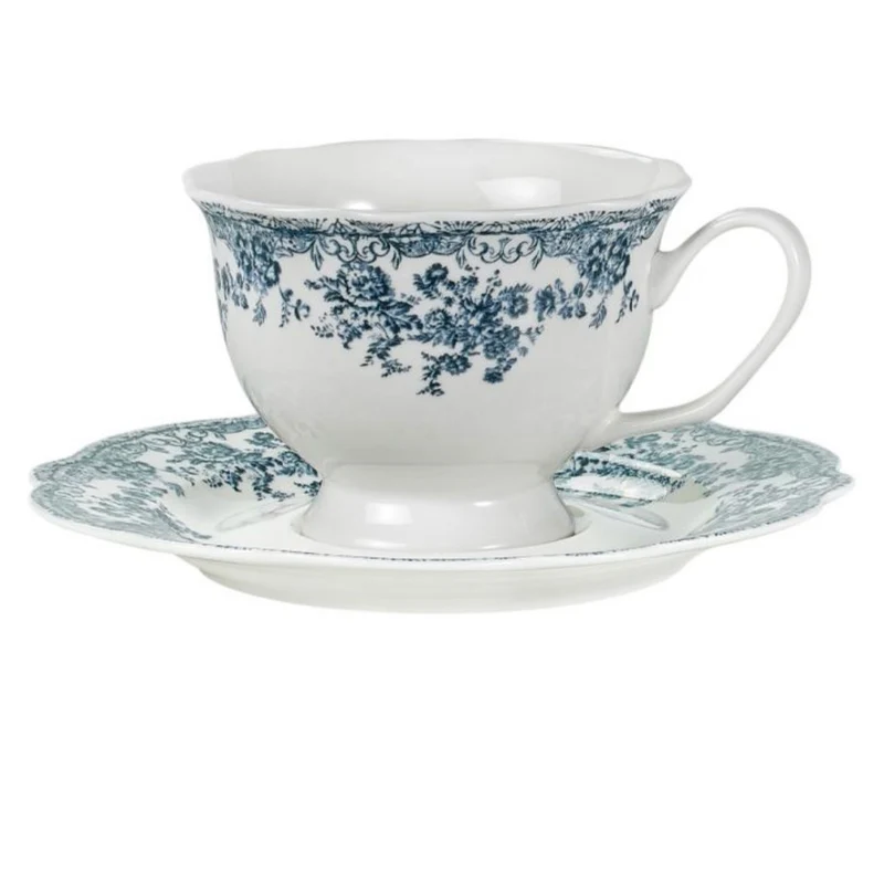 Sapphire Flora Bloemenpatroon Cappuccino / Nescafé 12 Delig | 6 Persoons Blauw Vintage ( Fleury - Cyril )