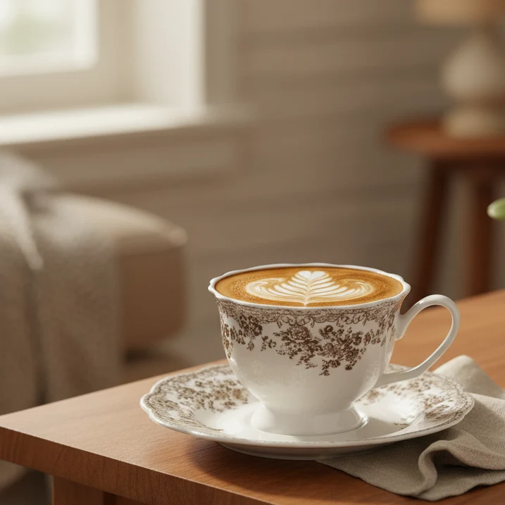 Brown Flora Bloemenpatroon Cappuccino / Nescafé 12 Delig | 6 Persoons Bruin Vintage ( Fleury - Cyril )
