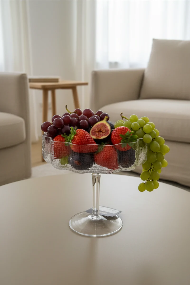 Flower Glazen serveerschaal op voet – fruit- en patisserieschaal, Ø22 × H20 cm