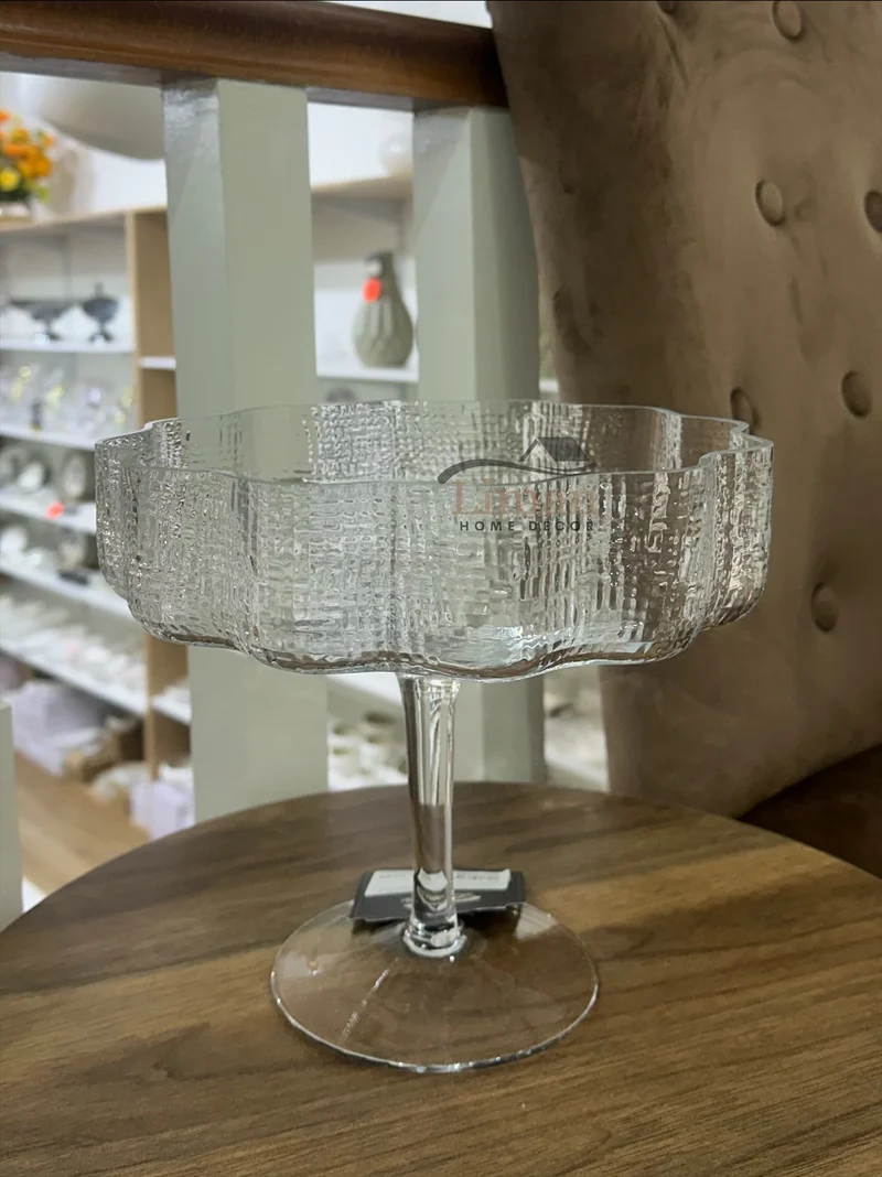 Flower Glazen serveerschaal op voet – fruit- en patisserieschaal, Ø22 × H20 cm