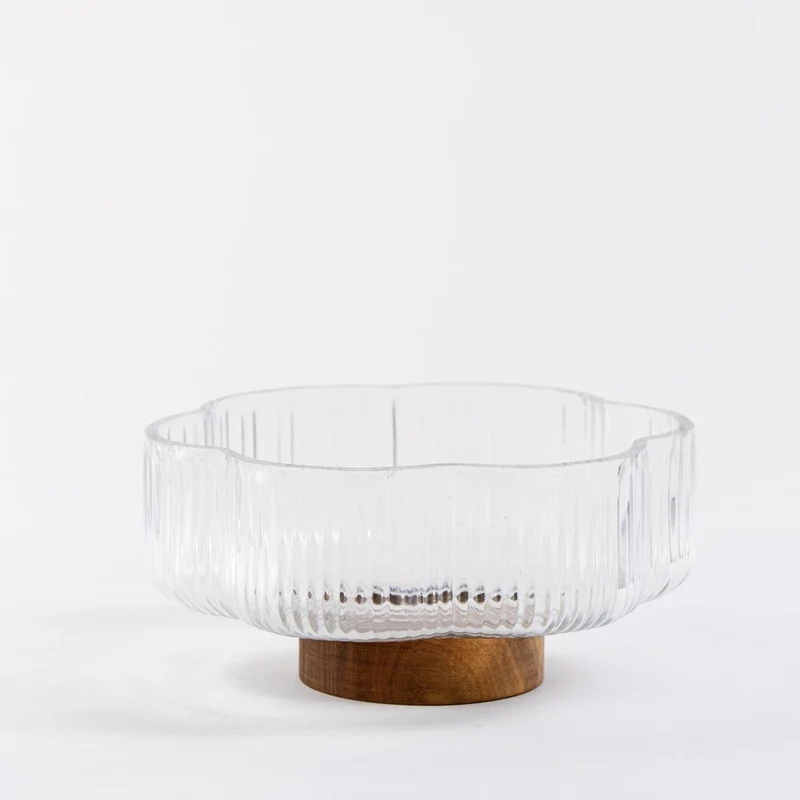 Rustic wood Flower glazen schaal met standaard 20,5cm