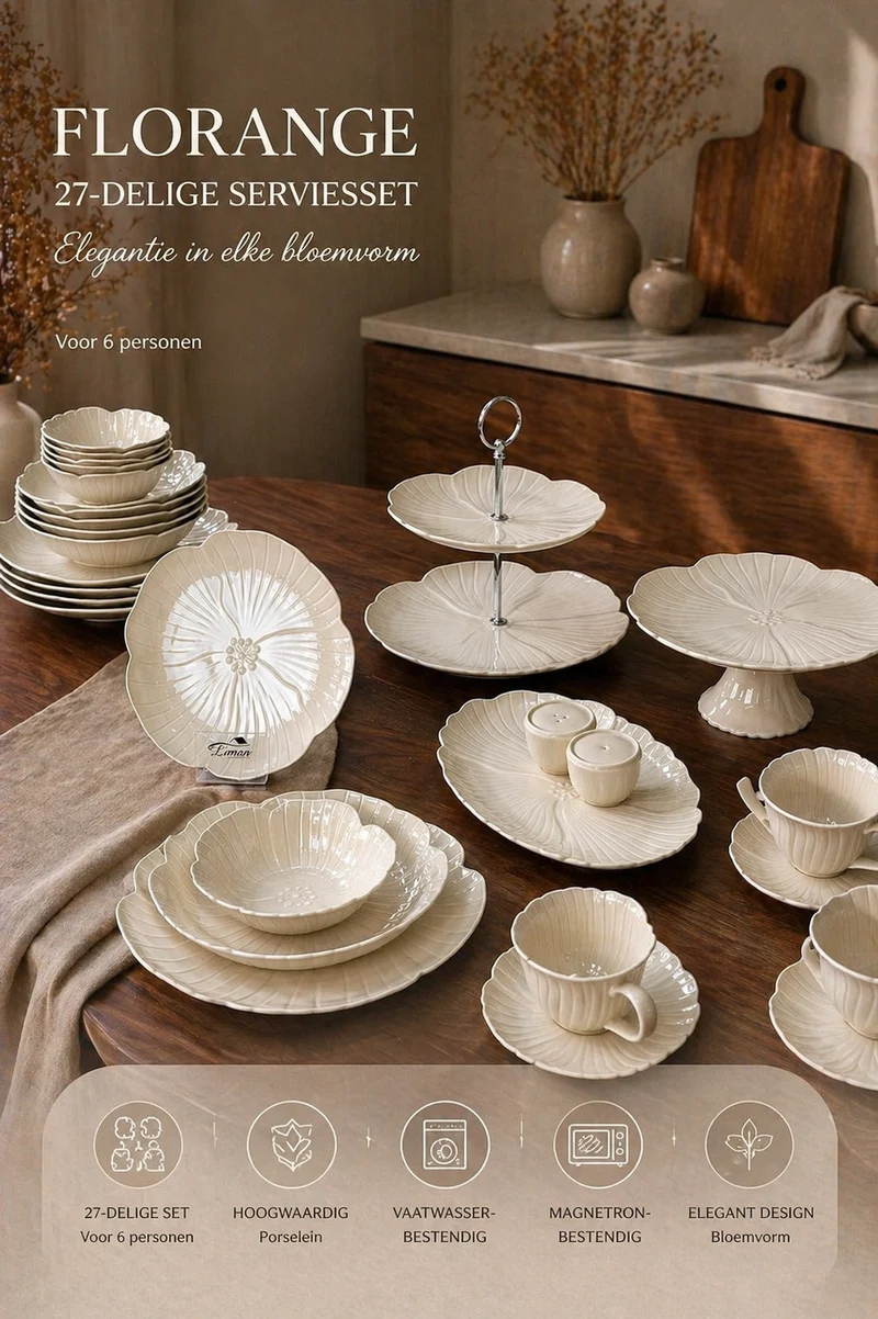Florange Taupe Servies set 27 delig | 6 persoons - Bricard