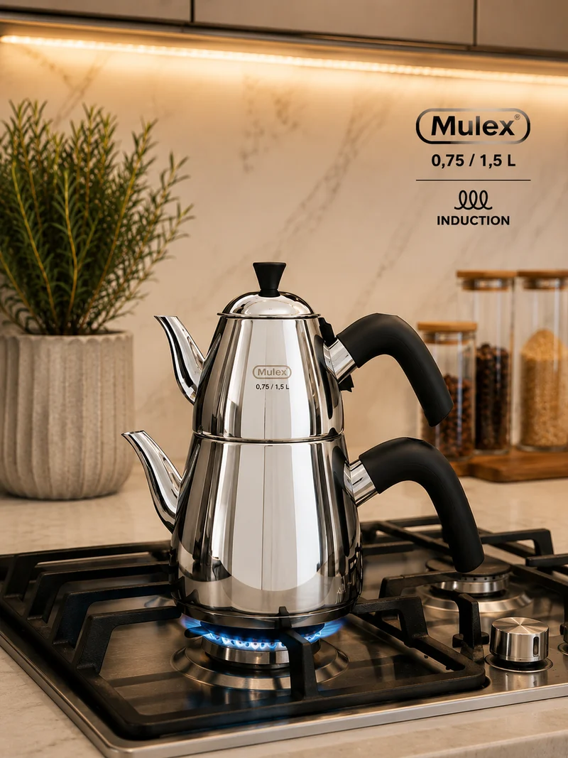 MLX Theepotset 4-dlg - Turkse authentieke theepot RVS ( 0,75 / 1,5 Liter )