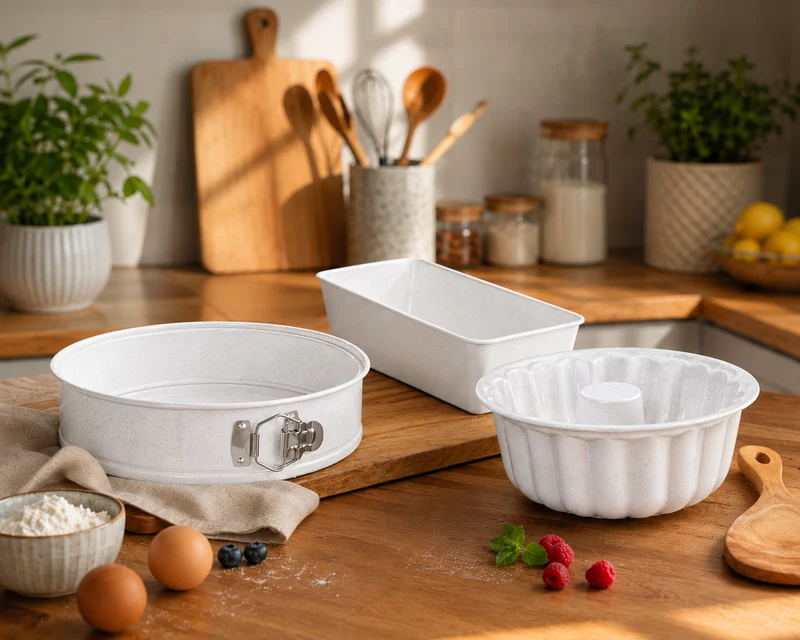 PoloChef Planeta - 3-Delige Wit Granieten Bakvormenset – Springvorm – Cakevorm – Tulbandvorm – Anti-aanbak