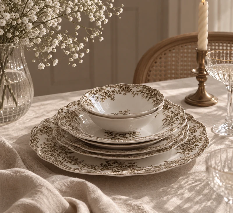 Brown Flora Serviesset 25 Delig | 6 Persoons Vintage ( Fleury - Cyril )