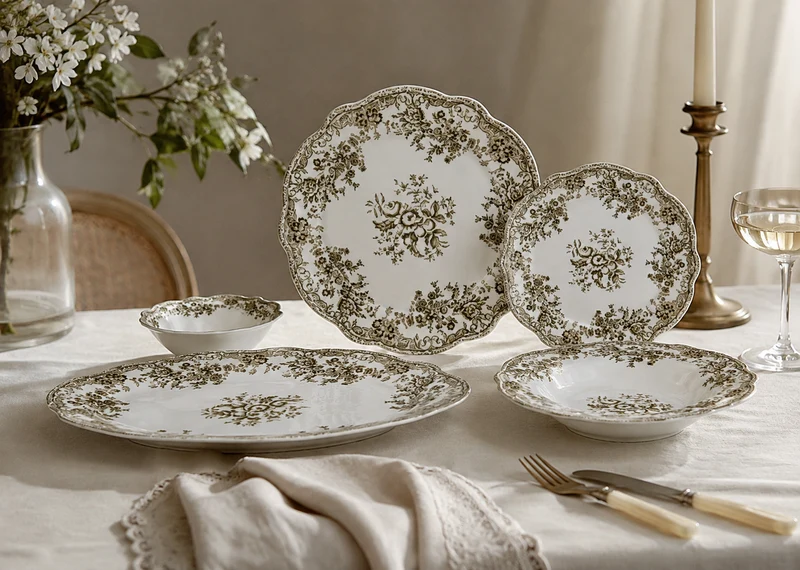 Brown Flora Serviesset 25 Delig | 6 Persoons Vintage ( Fleury - Cyril )