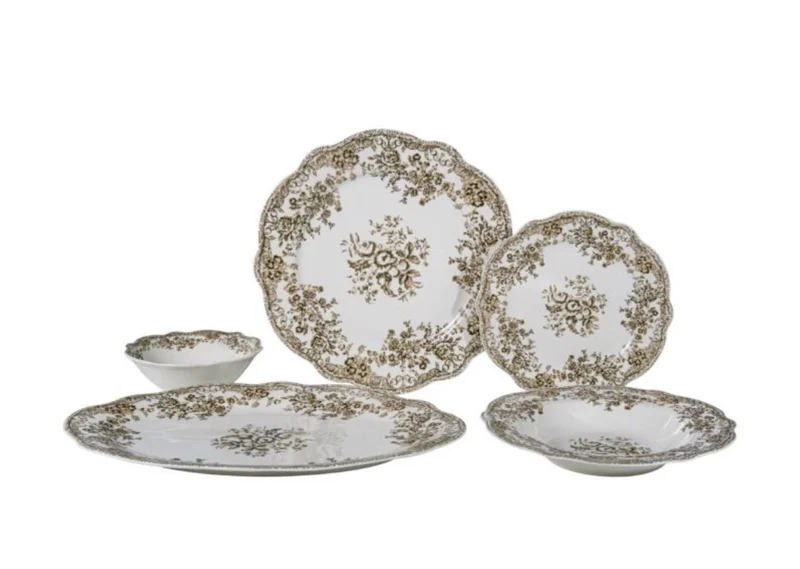 Brown Flora Serviesset 25 Delig | 6 Persoons Vintage ( Fleury - Cyril )