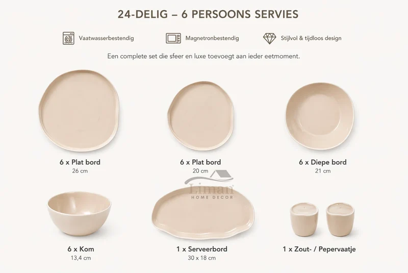 Bonnes Servies set 27 delig | 6 persoons Taupe