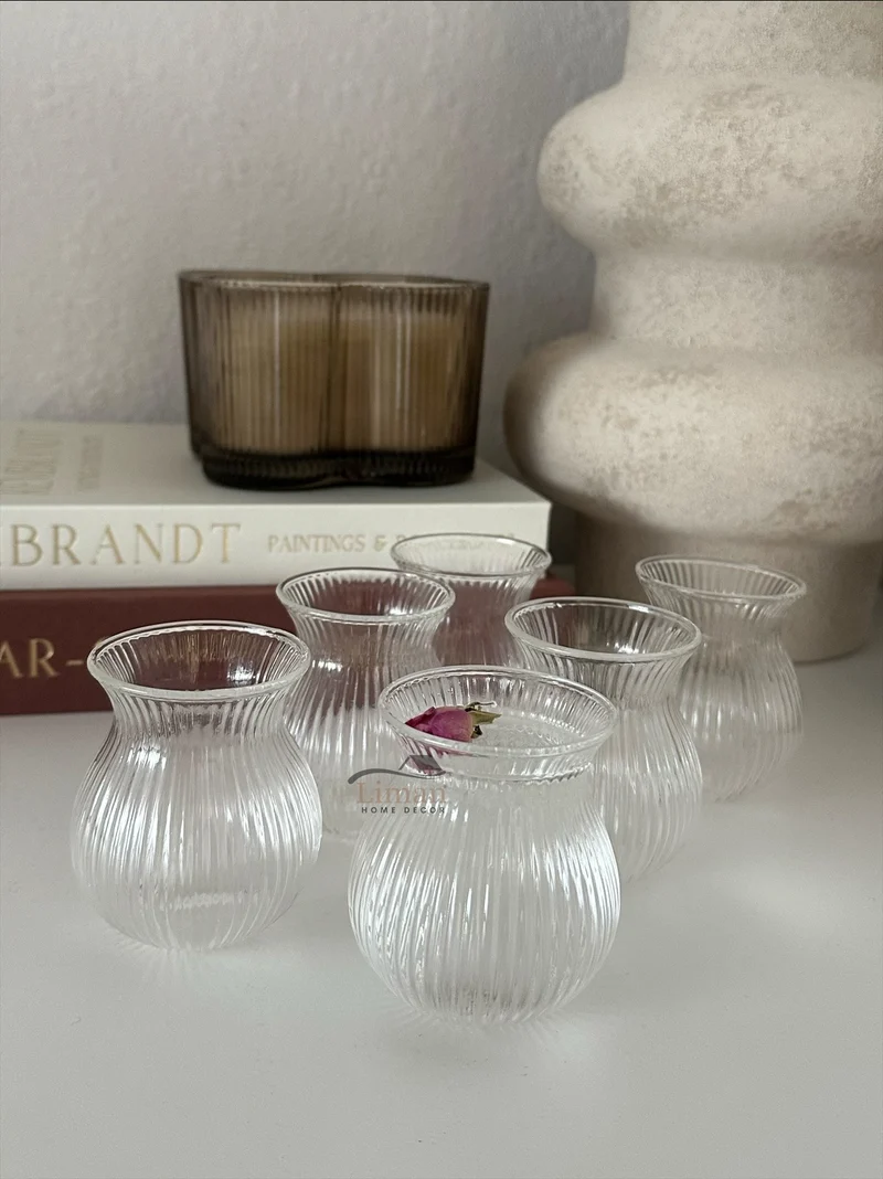 Ribbled Tombik Borosilikat Borrelglas 6 Delig 100 ML