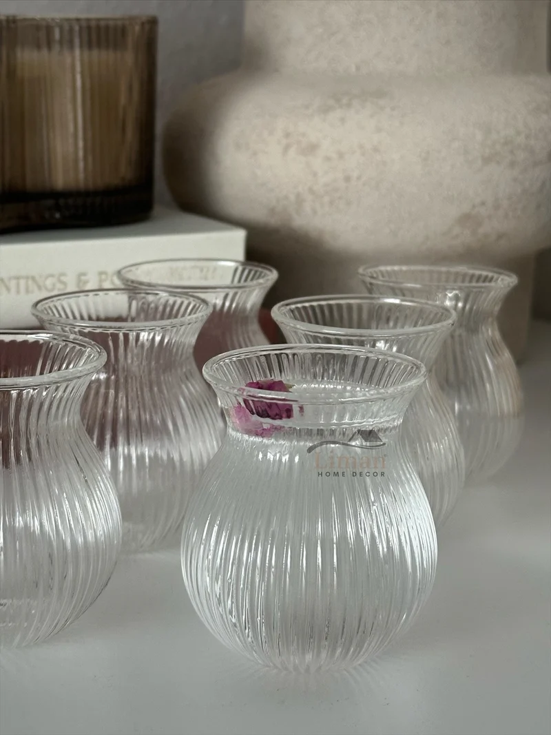 Ribbled Tombik Borosilikat Borrelglas 6 Delig 100 ML