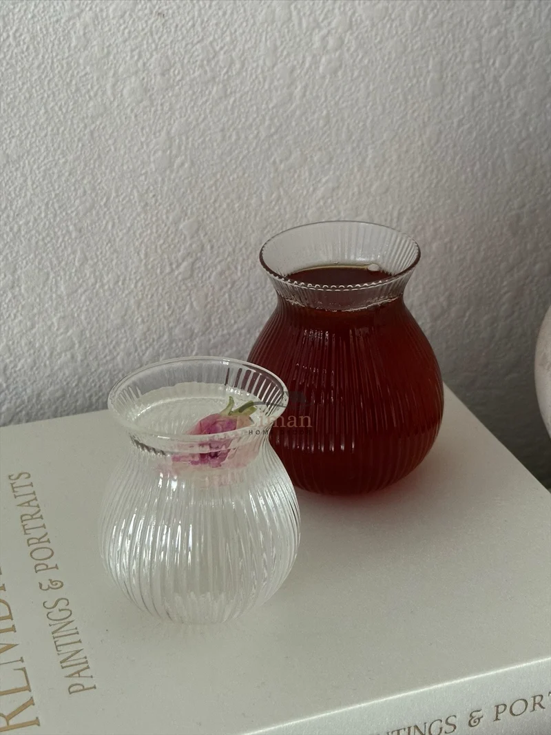 Ribbled Tombik Borosilikat Borrelglas 6 Delig 100 ML