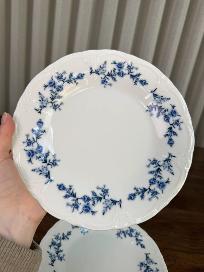 Retro Blauw flower Gebaksset 7 Delig