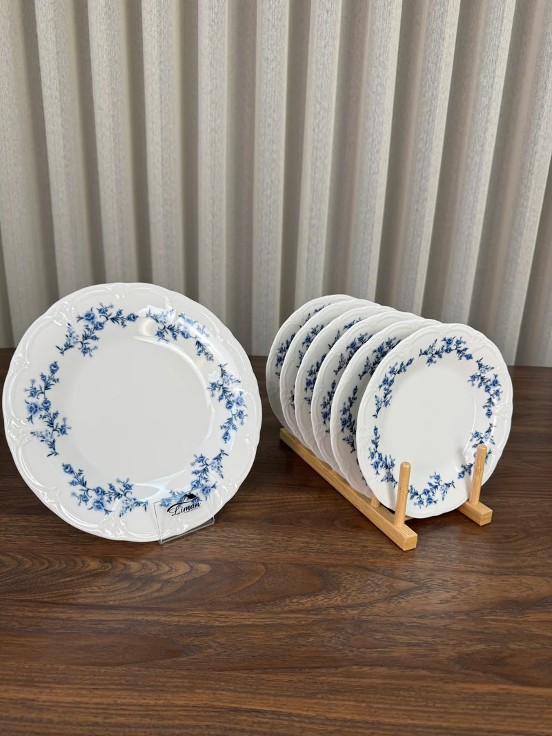 Retro Blauw flower Gebaksset 7 Delig