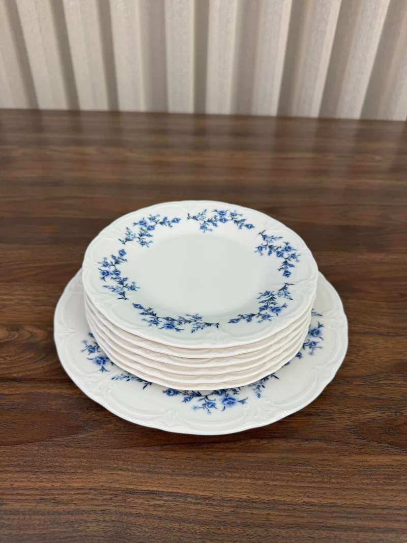 Retro Blauw flower Gebaksset 7 Delig