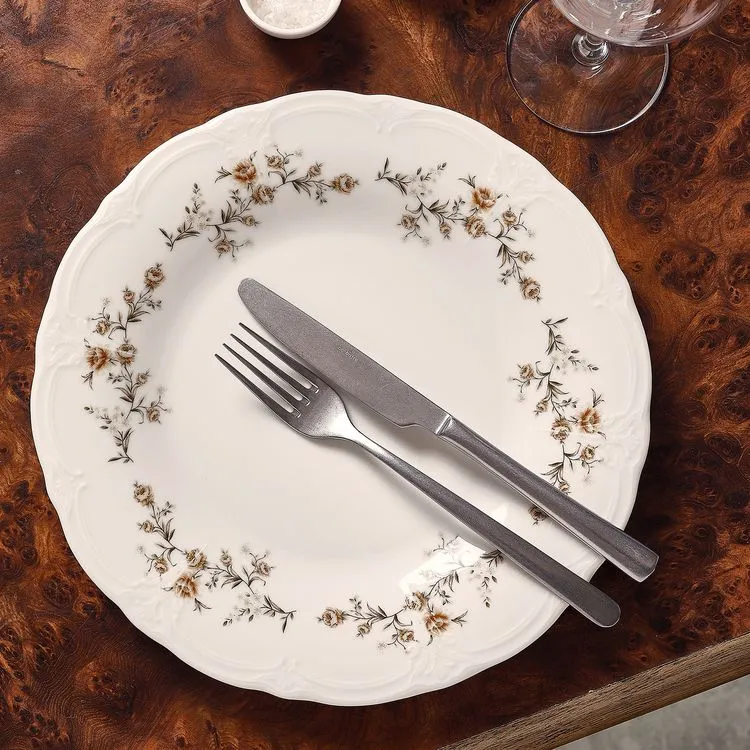 Plat bord 20,5cm brown flower Retro
