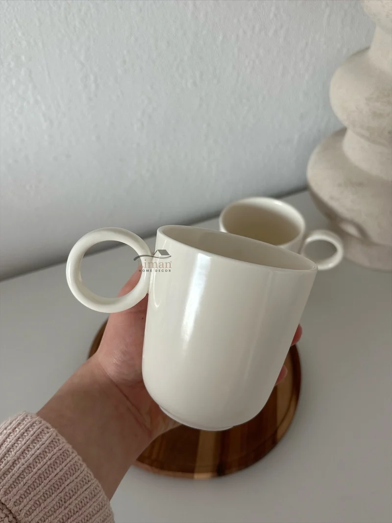 Alvea Keramiek koffiemokken 400 ml – Crème glans | 2 Delig