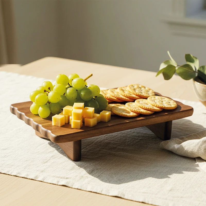 FLORI Acaciahouten serveerschaal op voet - 28×15 cm