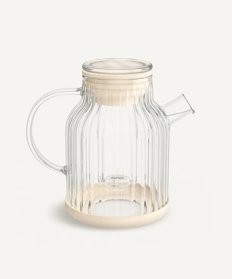 Stripe Glazen theepot met filter 1,5L – Borosilicaat glas – Beige