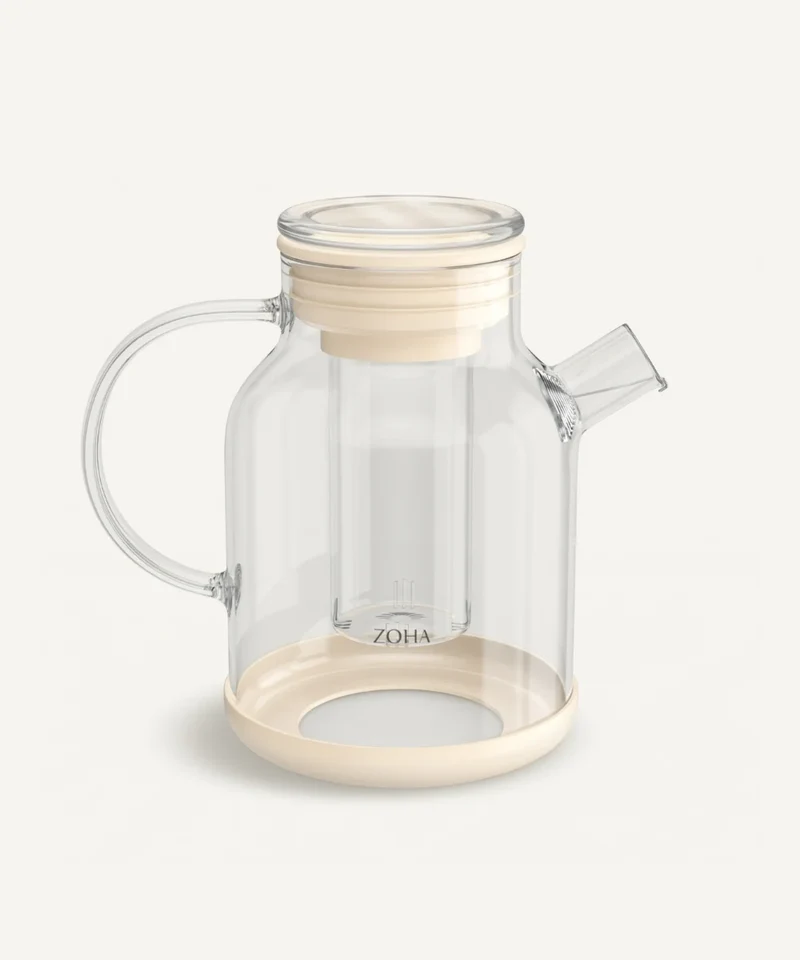 Glazen theepot met filter 1,5L – Borosilicaat glas – Beige