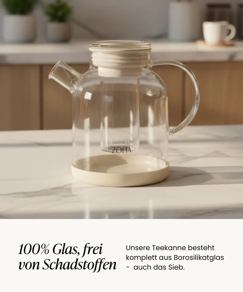 Glazen theepot met filter 1,5L – Borosilicaat glas – Beige