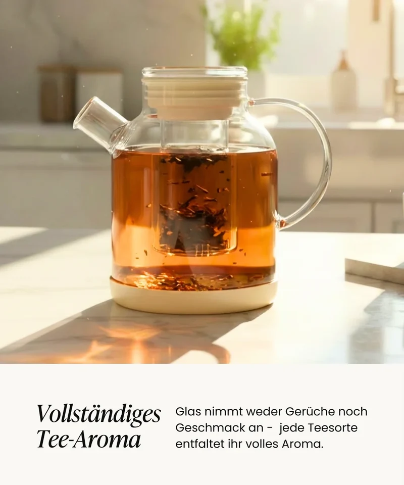 Glazen theepot met filter 1,5L – Borosilicaat glas – Beige
