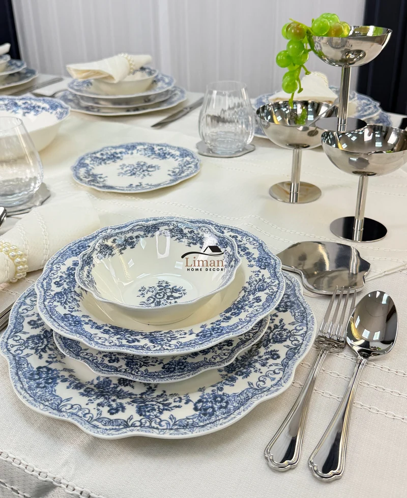 Ocean Flora Serviesset 25 Delig | 6 Persoons Blauw Vintage ( Fleury - Cyril )