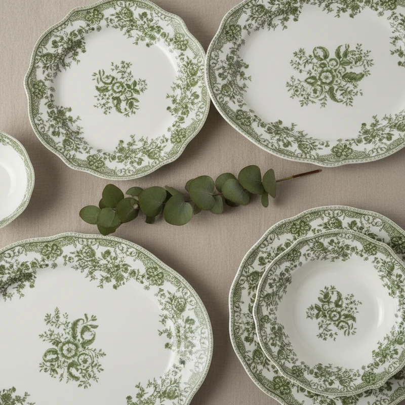 Zümrüt Flora Serviesset 25 Delig | 6 Persoons Groen Vintage ( Fleury - Cyril ) green