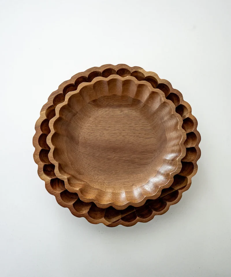 Acacia houten serveerschaal geribbeld | 20 cm