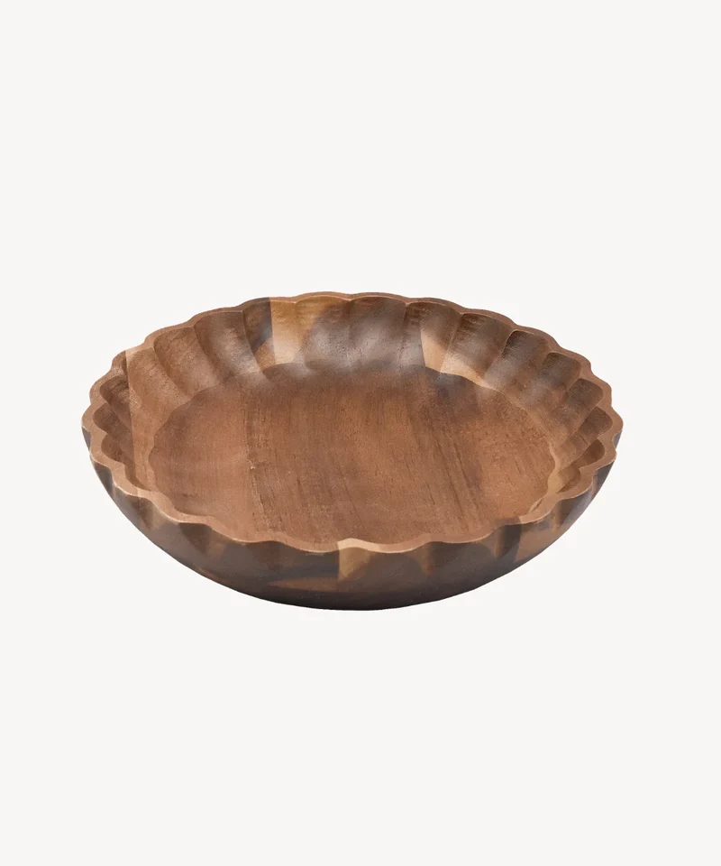 Acacia houten serveerschaal geribbeld | 20 cm