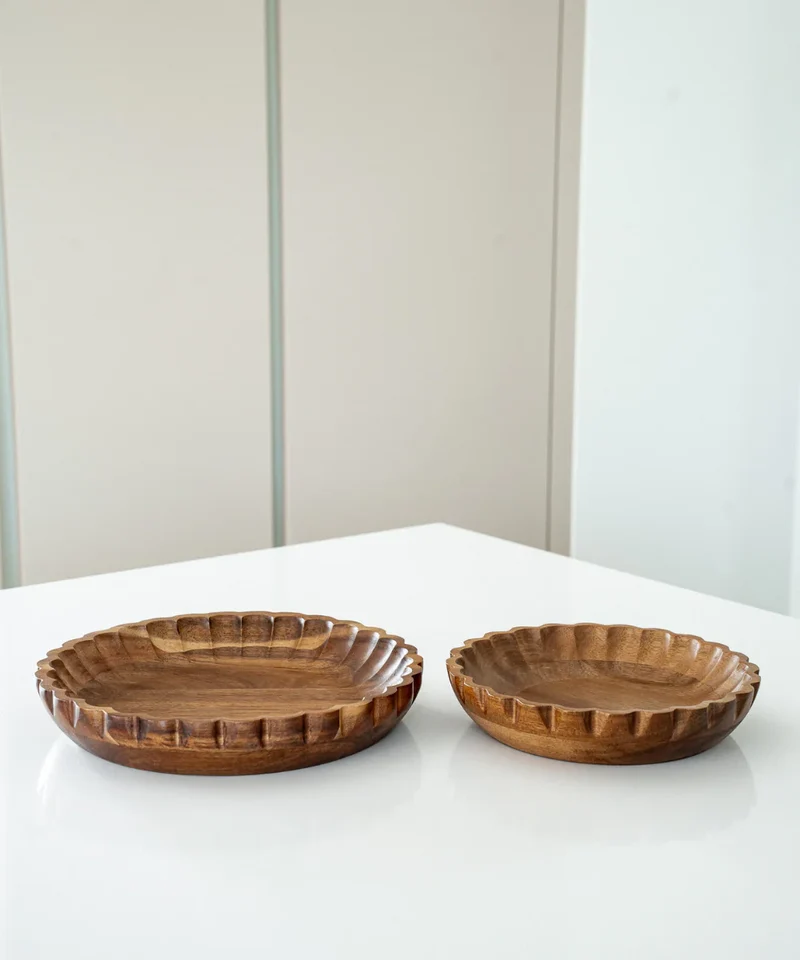 Acacia houten serveerschaal geribbeld | 20 cm