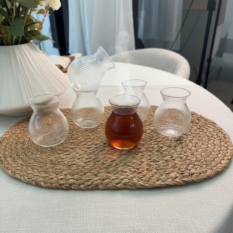 Ribbled Tombik Borosilikat Theeglazen 6 Delig 200 ml